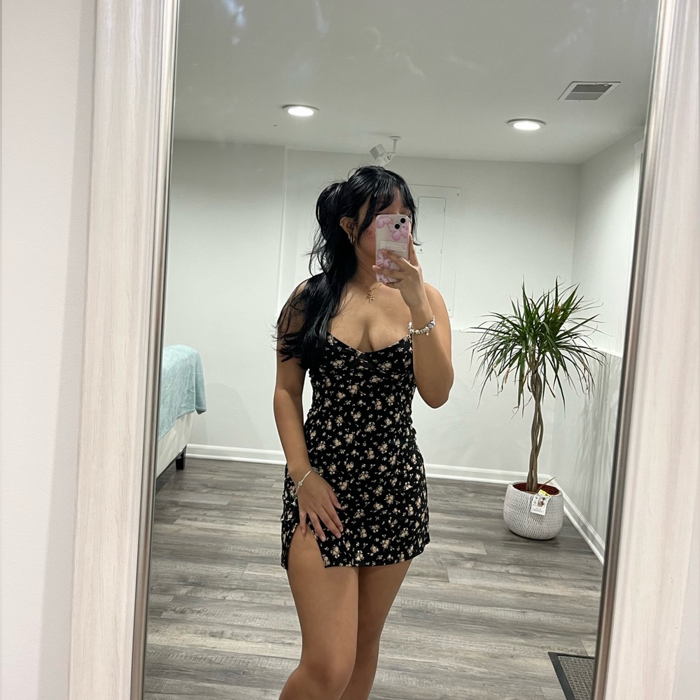 Silky black floral mini dress from Windsor